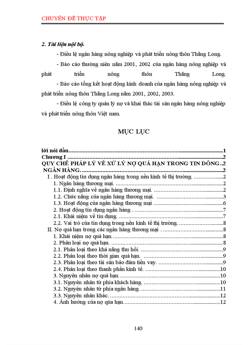 image for page Chế độ pháp lý về xử lý nợ quá hạn - thực tiễn áp dụng tại ngân hàng nông nghiệp và phát triển nông thôn Thăng Long