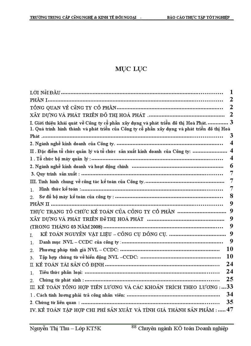 image for page Một số ý kiến nhận xét và đề xuất về công tác kế toán tại Công ty cổ phần xây dựng và phát triển đô thị Hoà Phát .