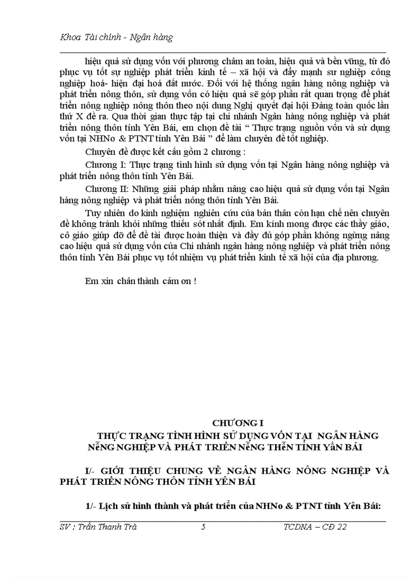 image for page Thực trạng nguồn vốn và sử dụng vốn tại NHNo & PTNT tỉnh Yên Bái