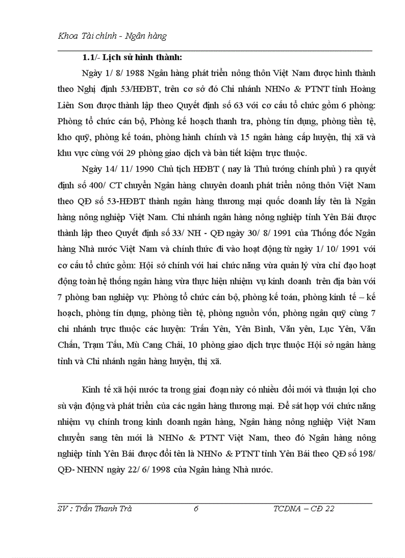 image for page Thực trạng nguồn vốn và sử dụng vốn tại NHNo & PTNT tỉnh Yên Bái