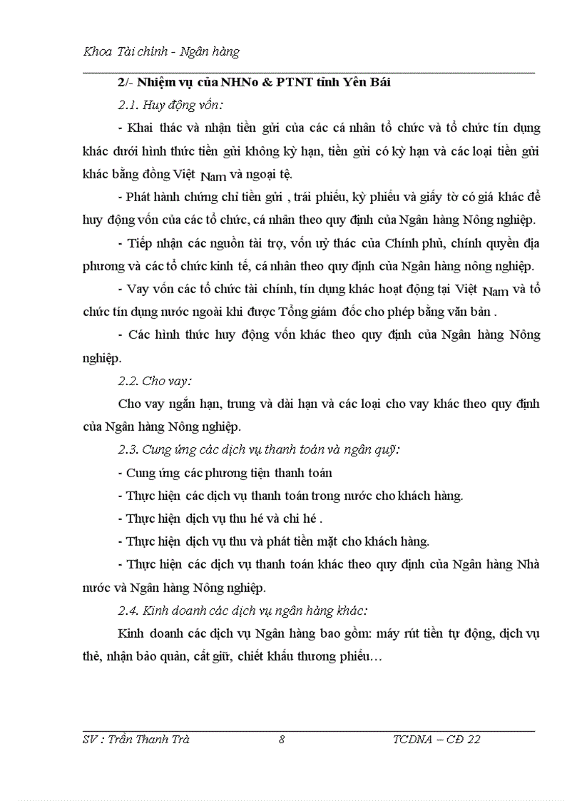 image for page Thực trạng nguồn vốn và sử dụng vốn tại NHNo & PTNT tỉnh Yên Bái