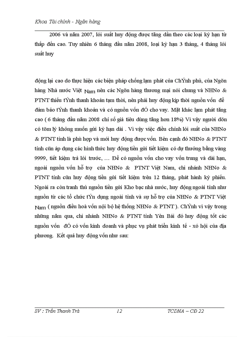 image for page Thực trạng nguồn vốn và sử dụng vốn tại NHNo & PTNT tỉnh Yên Bái