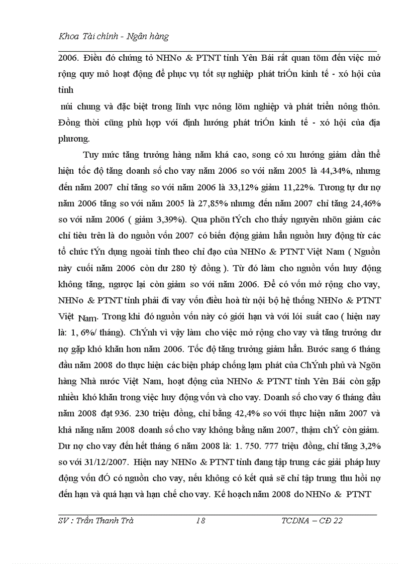 image for page Thực trạng nguồn vốn và sử dụng vốn tại NHNo & PTNT tỉnh Yên Bái