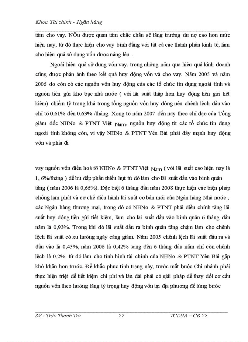 image for page Thực trạng nguồn vốn và sử dụng vốn tại NHNo & PTNT tỉnh Yên Bái