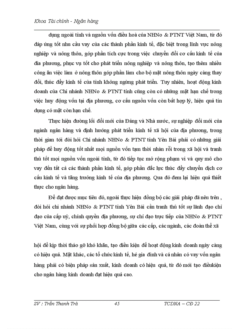 image for page Thực trạng nguồn vốn và sử dụng vốn tại NHNo & PTNT tỉnh Yên Bái