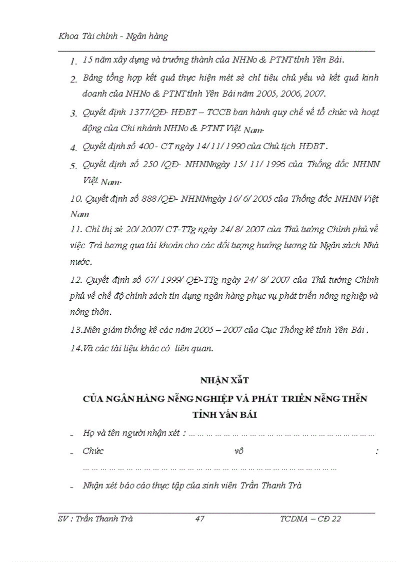 image for page Thực trạng nguồn vốn và sử dụng vốn tại NHNo & PTNT tỉnh Yên Bái