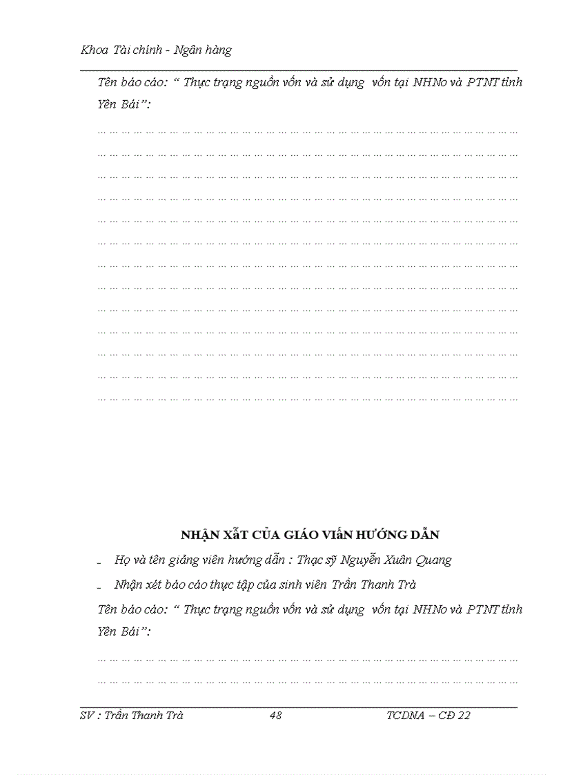 image for page Thực trạng nguồn vốn và sử dụng vốn tại NHNo & PTNT tỉnh Yên Bái