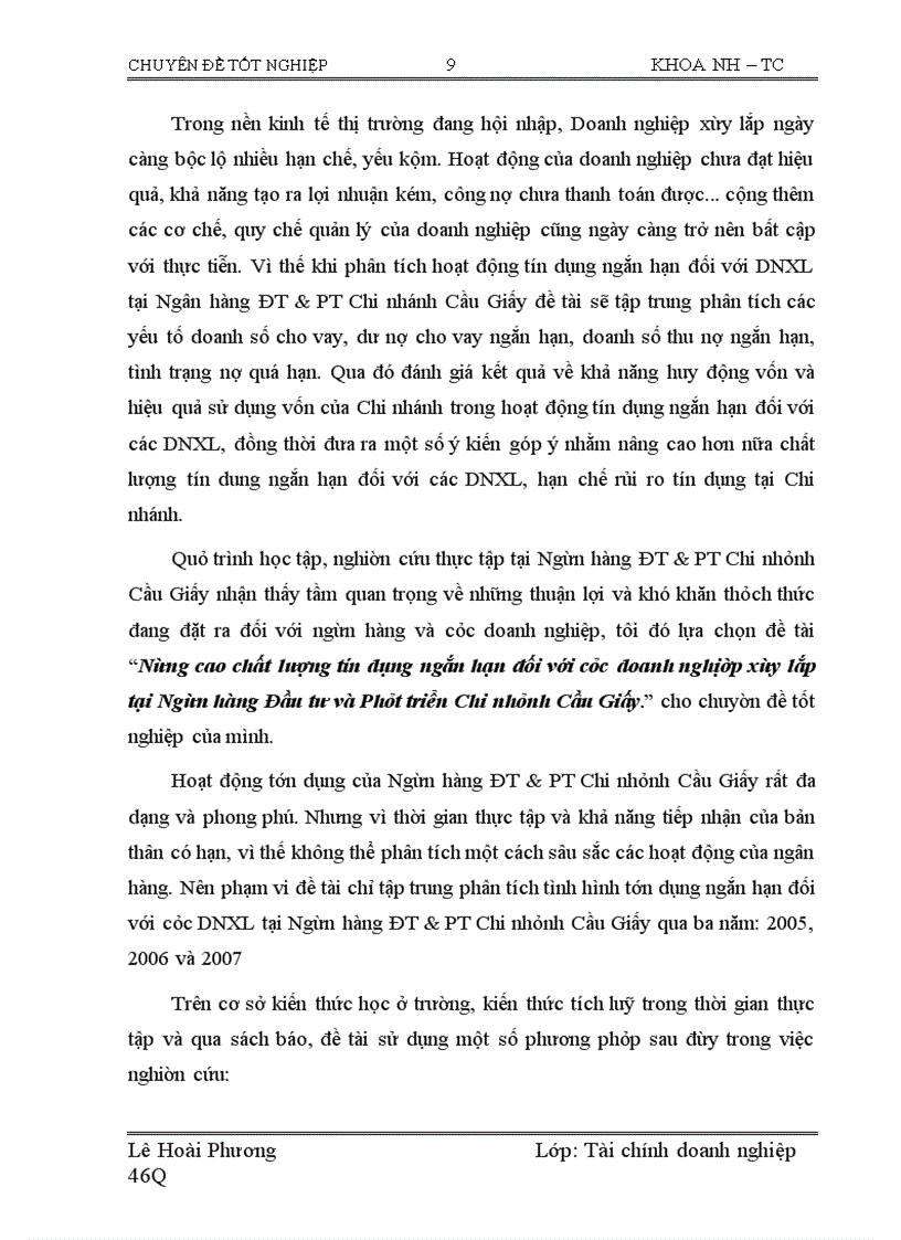 image for page Nâng cao chất lượng tín dụng ngắn hạn đối với các doanh nghịêp xây lắp tại Ngân hàng Đầu tư và Phát triển Chi nhánh Cầu Giấy.