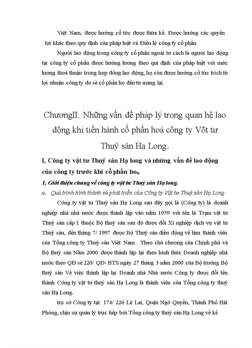 image for page Những vấn đề pháp lý về chính sách đối với người lao động trong quá trình cổ phần hoá Công ty Vật tư Thuỷ sản Hạ Long