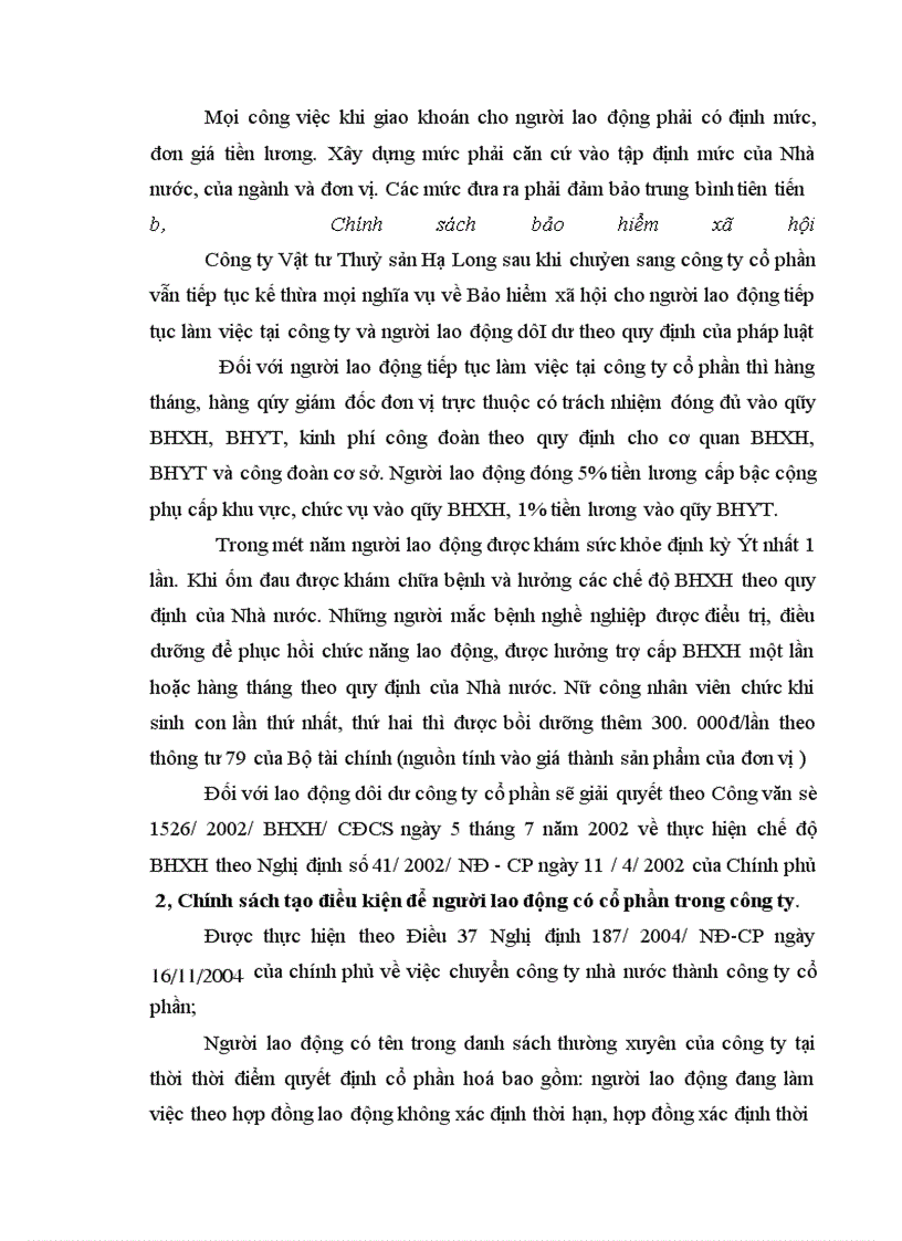 image for page Những vấn đề pháp lý về chính sách đối với người lao động trong quá trình cổ phần hoá Công ty Vật tư Thuỷ sản Hạ Long