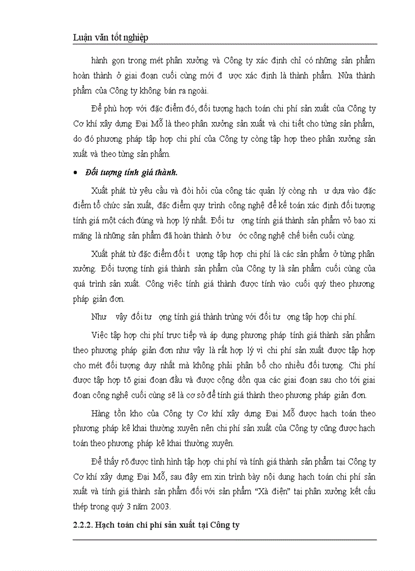 image for page Hoàn thiện hạch toán chi phí sản xuất và tính giá thành sản phẩm tại Công ty Cơ khí xây dựng Đại Mỗ