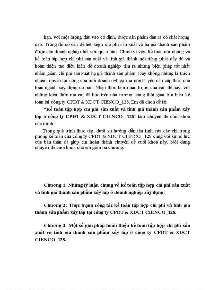 image for page Kế toán tập hợp chi phí sản xuất và tính giá thành sản phẩm xây lắp ở công ty CPĐT & XDCT CIENCO_128