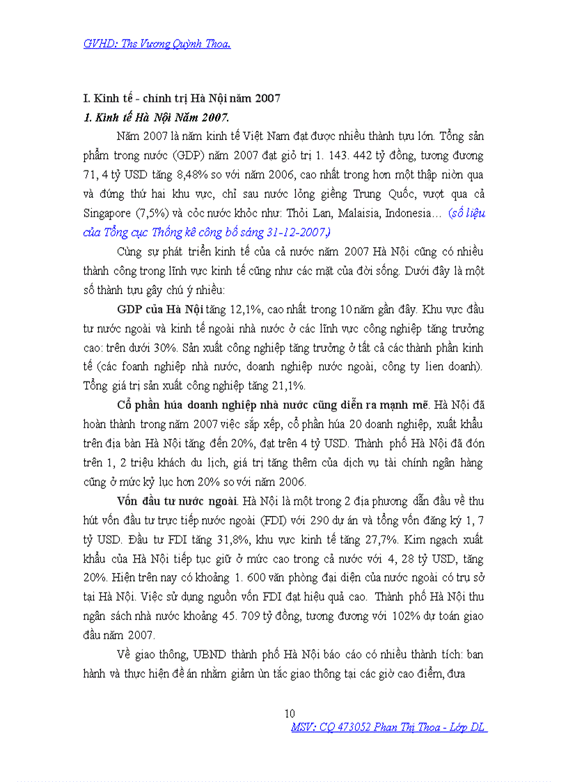 image for page Phân tích ảnh hưởng của kinh tế - chính trị năm 2007 đến sự phát triển du lịch ở hà nội