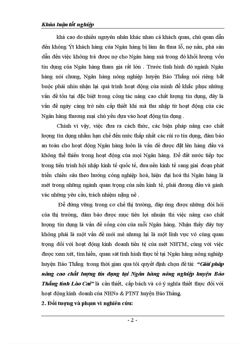 image for page Giải pháp nâng cao chất lượng tín dụng tại Ngân hàng nông nghiệp huyện Bảo Thắng tỉnh Lào Cai