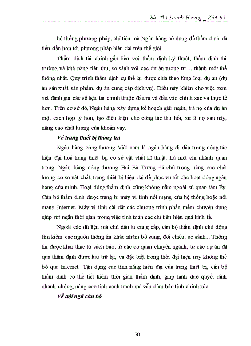 image for page Hoàn thiện công tác thẩm định dự án tài chính của doanh nghiệp xuất nhập khẩu tại ngân hàng công thương hai bà trưng Giáo viên hướng dẫn