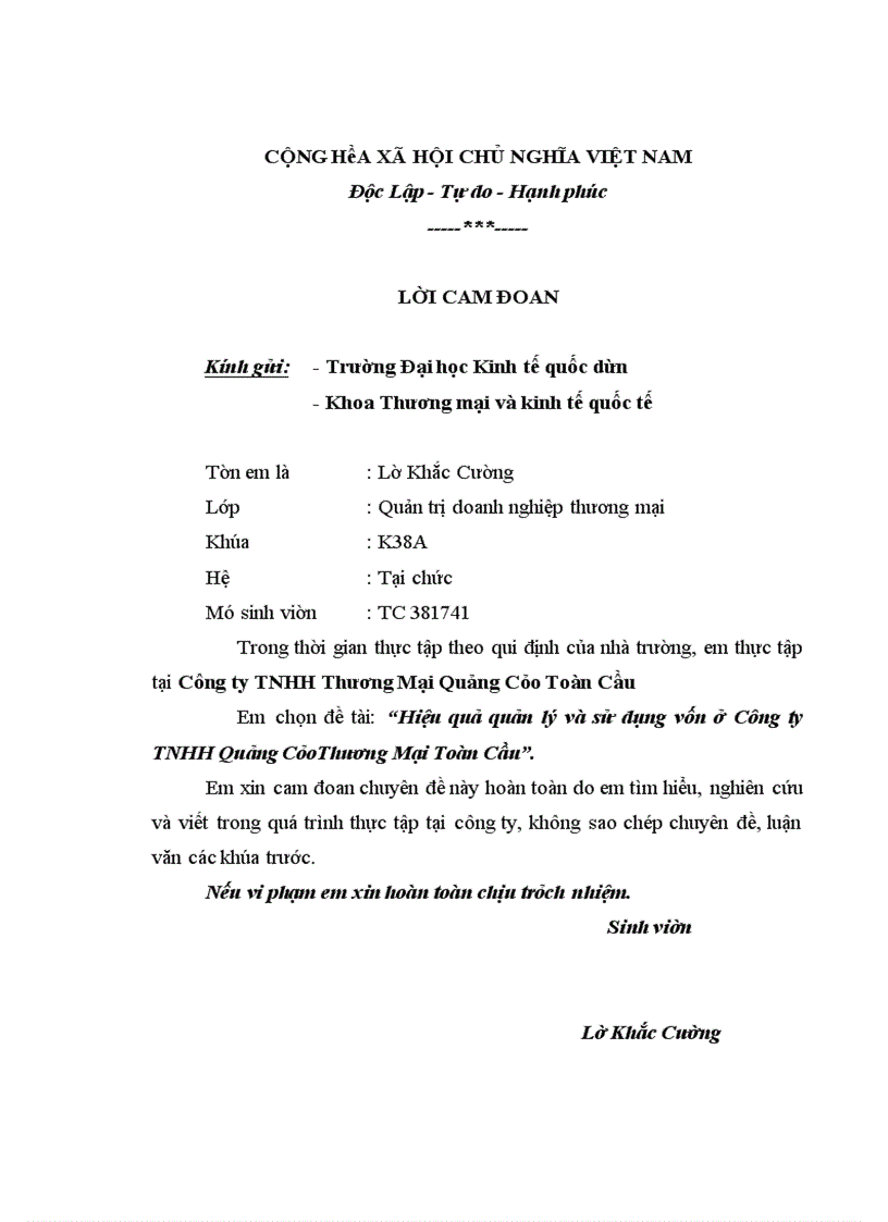 image for page Hiệu quả quản lý và sử dụng vốn ở Công ty TNHH Quảng CáoThương Mại Toàn Cầu