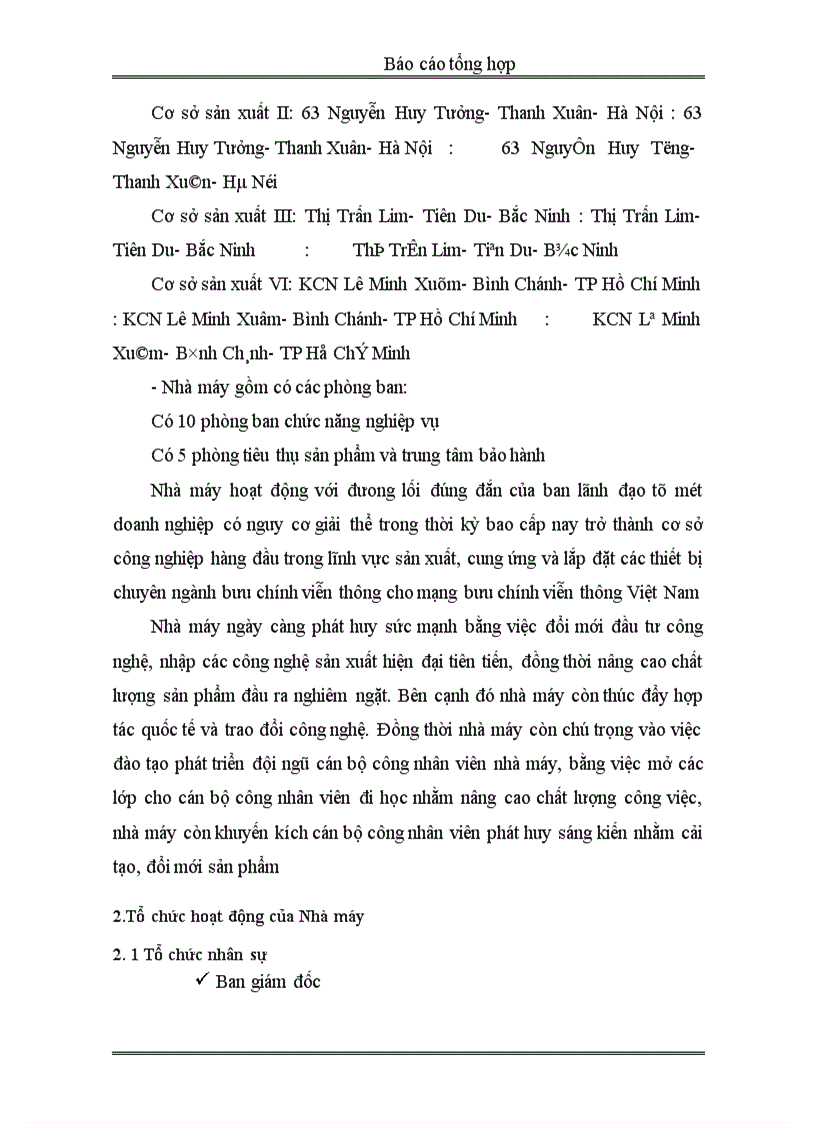 Báo cáo thực tập tổng hợp: tại Nhà máy thiết bị bưu điện