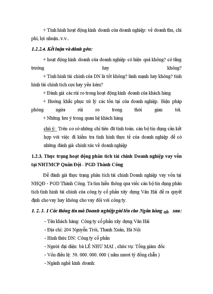 image for page Phân tích tình hình tài chính Doanh nghiệp phục vụ cho công tác Tín Dụng tại Ngân hàng thương mại Cổ phần Quân Đội-PGD Thành Công