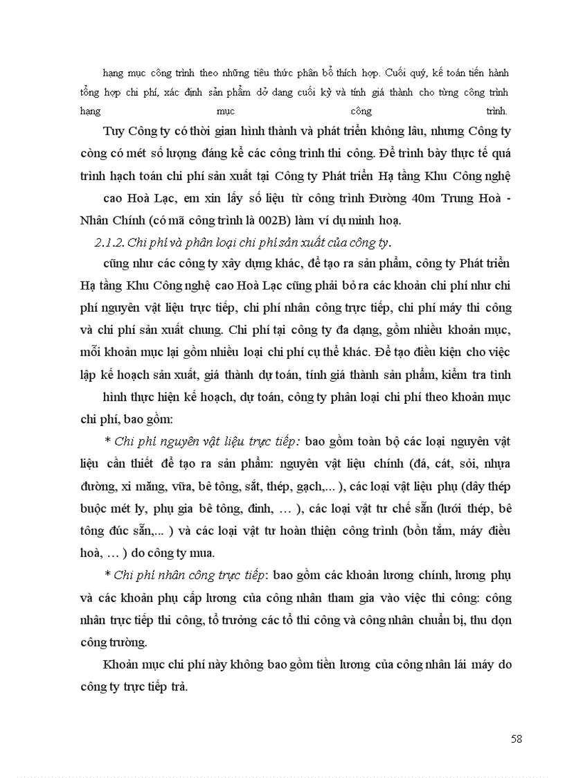 image for page Hoàn thiện kế toán chi phí sản xuất và tính giá thành sản phẩm xây lắp tại Công ty Phát triển hạ tầng Khu công nghệ cao Hoà Lạc