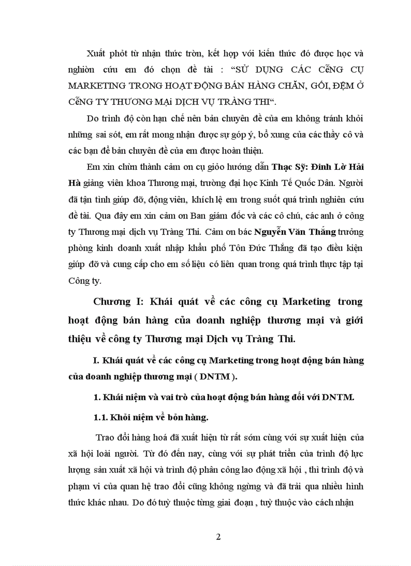 image for page Sử dụng các công cụ marketing trong hoạt động bán hàng chăn, gối, đệm ở công ty thương mại dịch vụ tràng thi