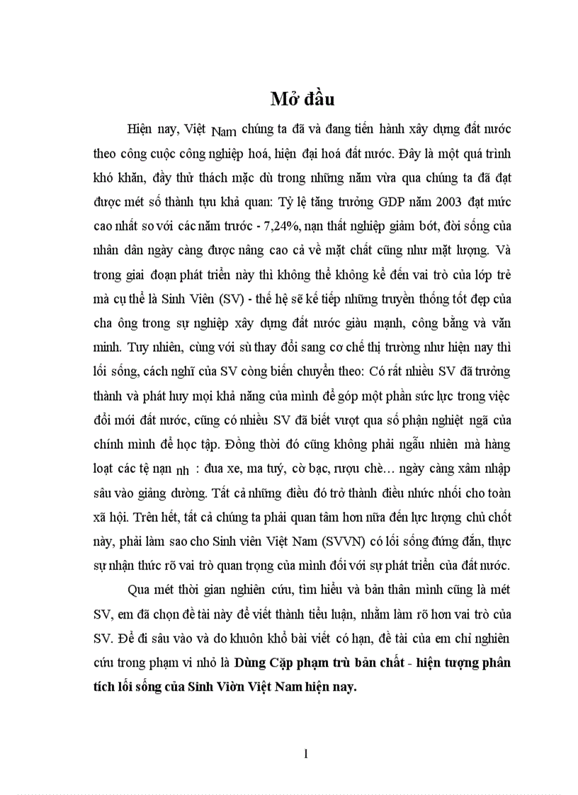 image for page Dùng Cặp phạm trù bản chất - hiện tượng phân tích lối sống của Sinh Viên Việt Nam hiện nay