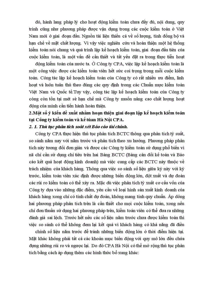 image for page Lập kế hoạch kiểm toán trong quy trình kiểm toán Báo cáo tài chính do Công ty kiểm toán và kế toán Hà Nội CPA thực hiện