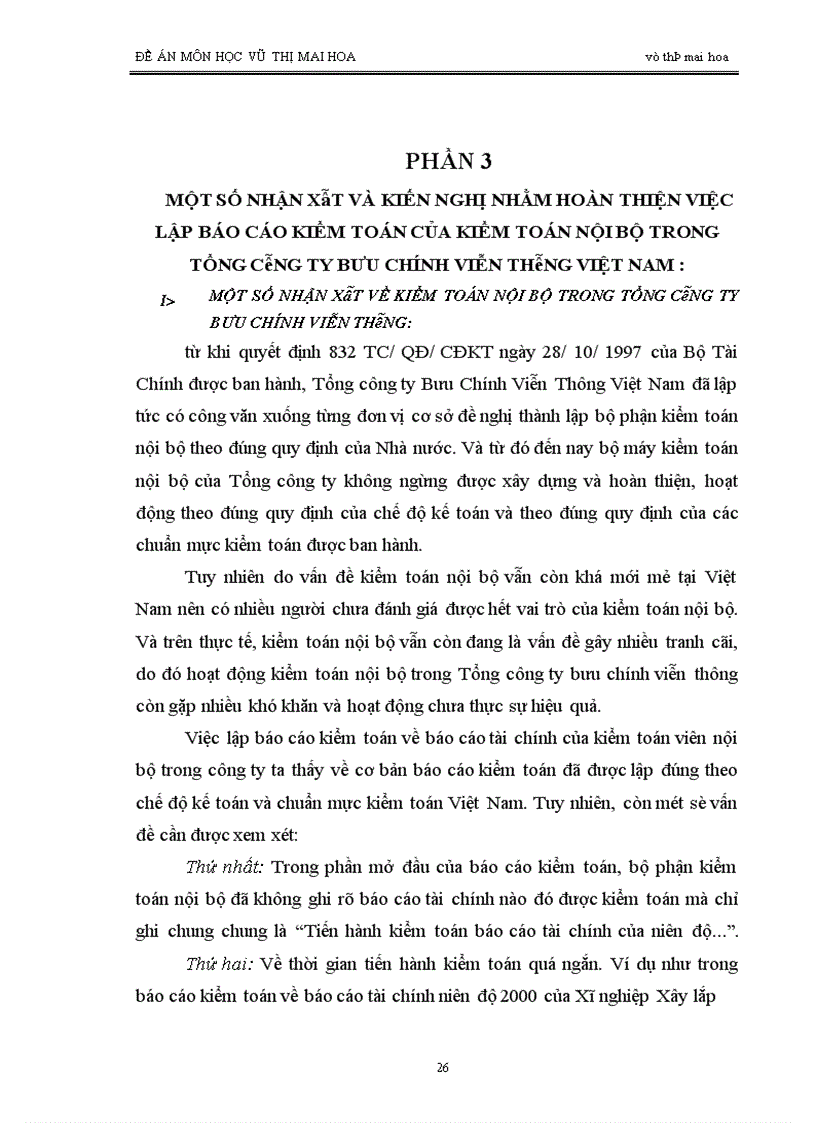 image for page Báo cáo kiểm toán về báo cáo tài chính của kiểm toán viên nội bộ Tổng công ty Bưu chính viễn thông Việt Nam