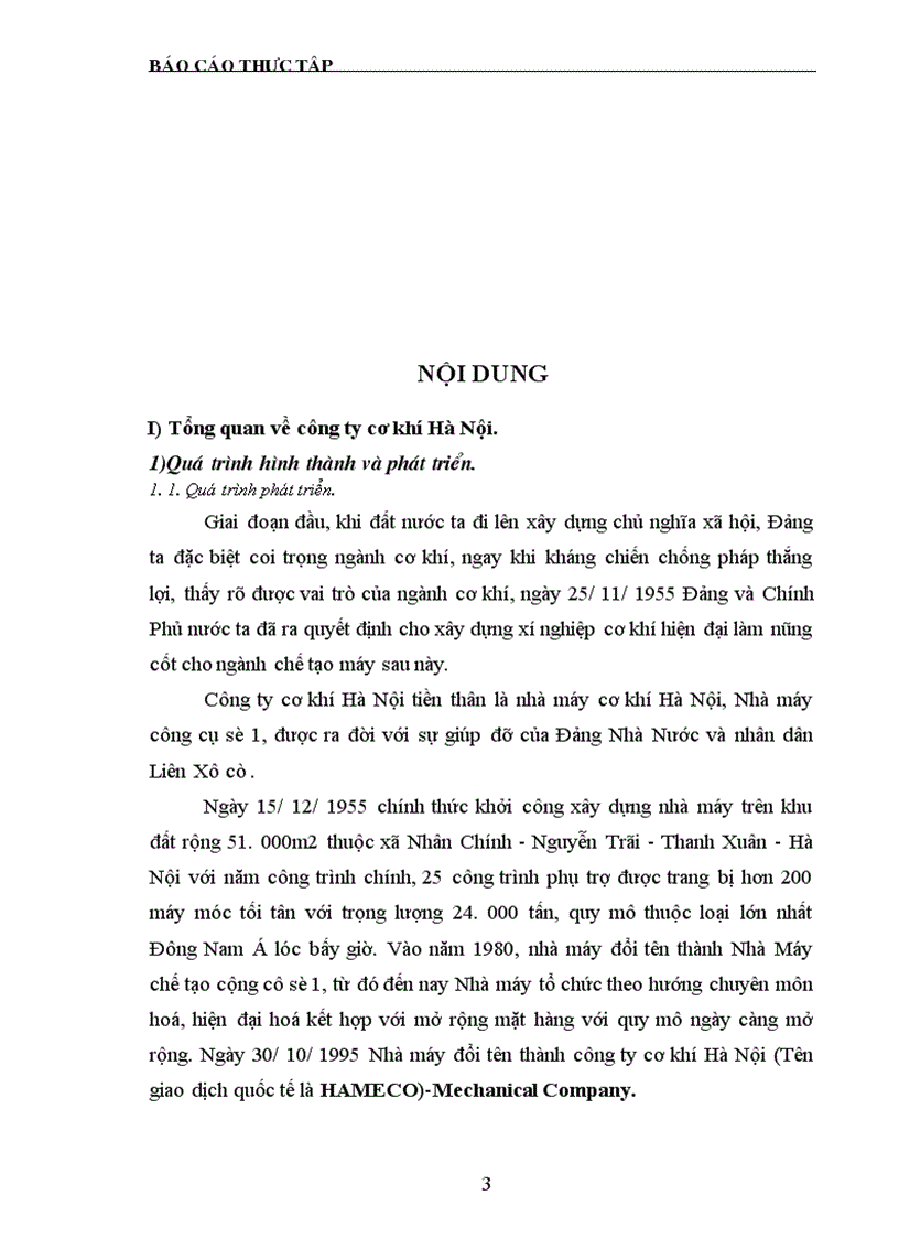 Báo cáo thực tập Công ty cơ khí Hà Nội