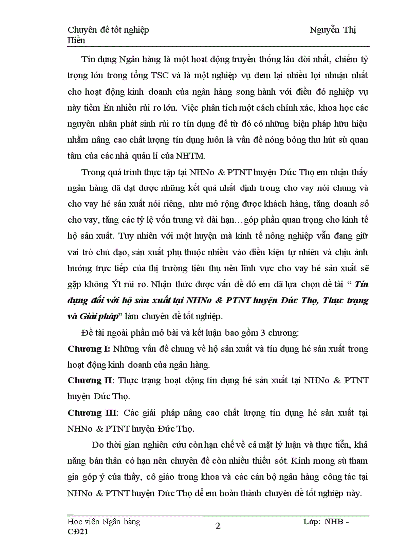 image for page Tín dụng đối với hộ sản xuất tại NHNo & PTNT huyện Đức Thọ, Thực trạng và Giải pháp