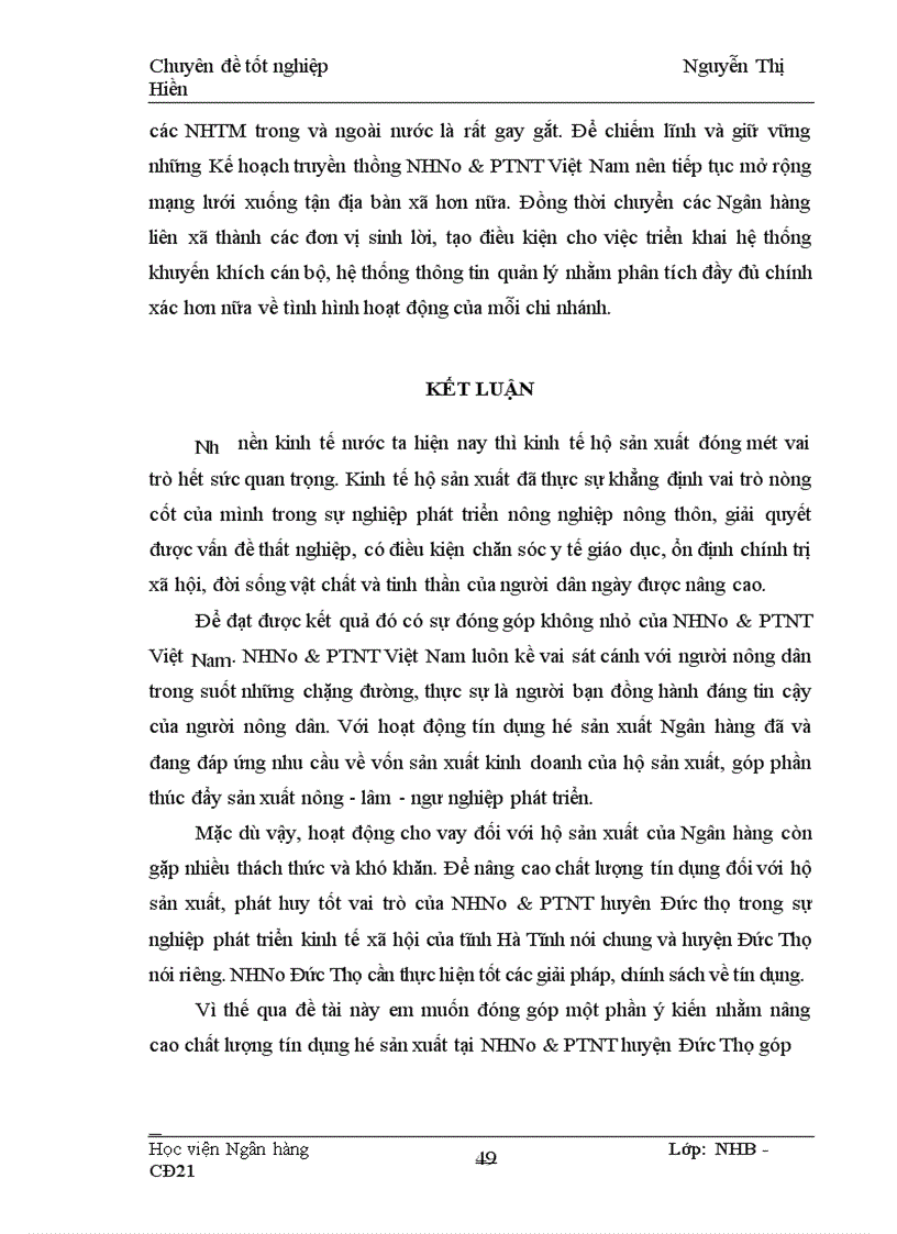 image for page Tín dụng đối với hộ sản xuất tại NHNo & PTNT huyện Đức Thọ, Thực trạng và Giải pháp