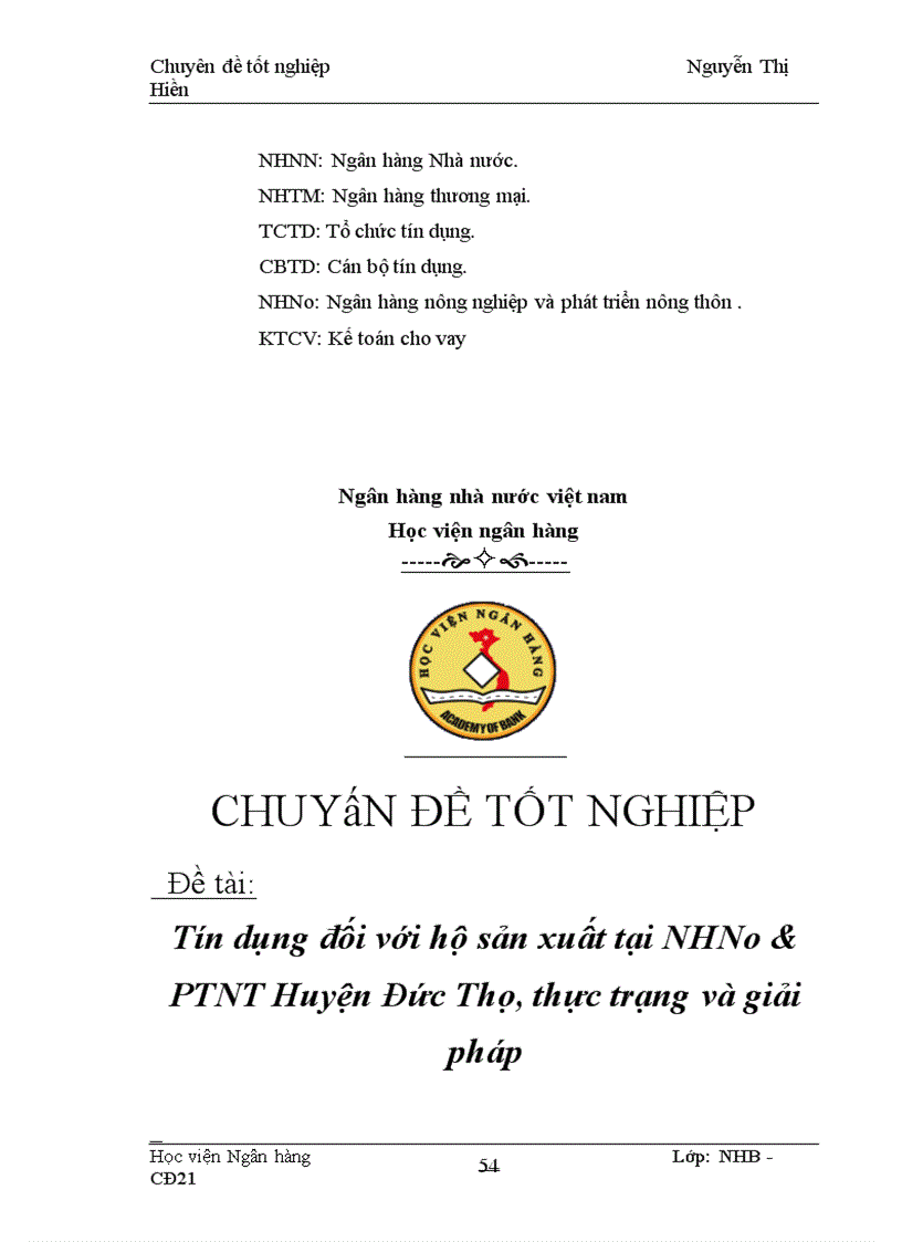 image for page Tín dụng đối với hộ sản xuất tại NHNo & PTNT huyện Đức Thọ, Thực trạng và Giải pháp