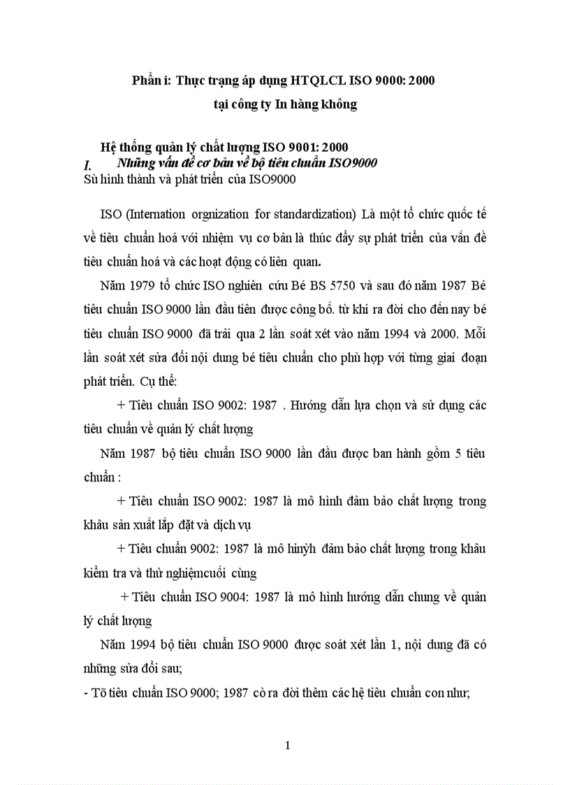Thực trạng áp dụng HTQLCL ISO 9000:2000 tại công ty In hàng không