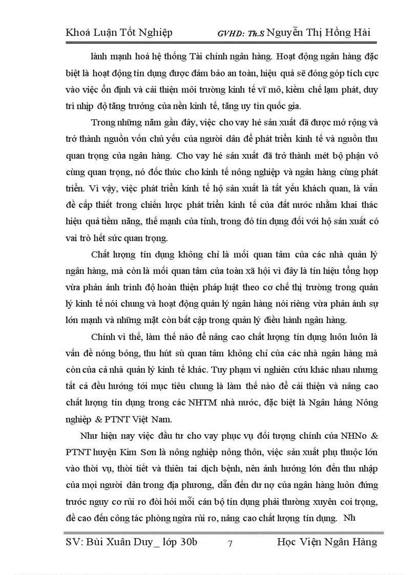 image for page Giải pháp nâng cao chất lượng tín dụng trong cho vay hộ sản xuất ở NHNo&PTNT huyện Kim Sơn, Tỉnh Ninh Bình