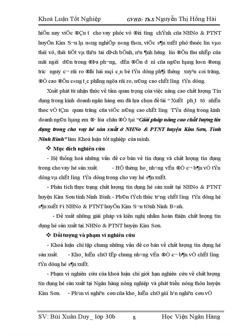 image for page Giải pháp nâng cao chất lượng tín dụng trong cho vay hộ sản xuất ở NHNo&PTNT huyện Kim Sơn, Tỉnh Ninh Bình