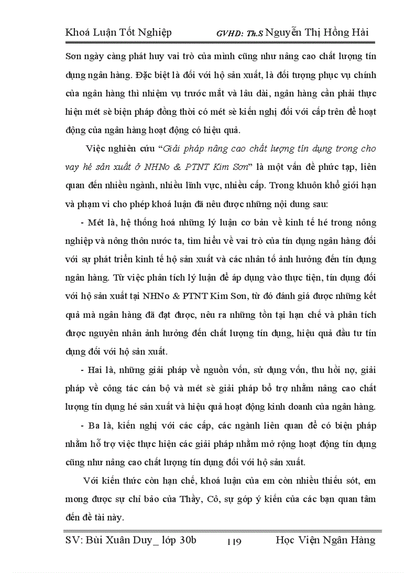 image for page Giải pháp nâng cao chất lượng tín dụng trong cho vay hộ sản xuất ở NHNo&PTNT huyện Kim Sơn, Tỉnh Ninh Bình