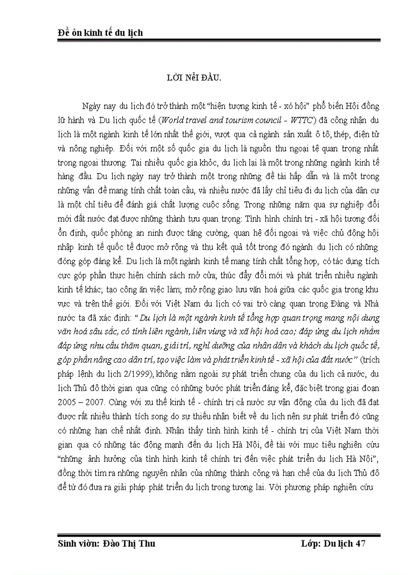 image for page Những ảnh hưởng của tình hình kinh tế chính trị đến việc phát triển du lịch Hà Nội