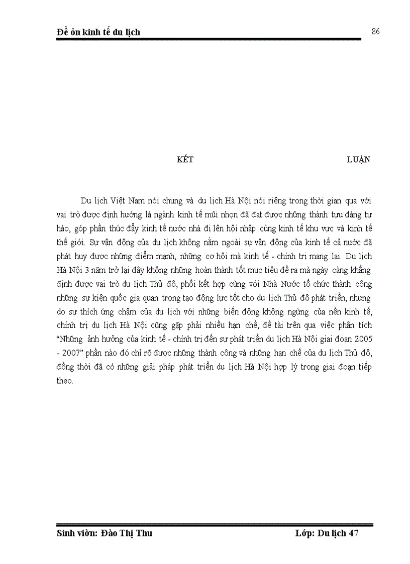 image for page Những ảnh hưởng của tình hình kinh tế chính trị đến việc phát triển du lịch Hà Nội