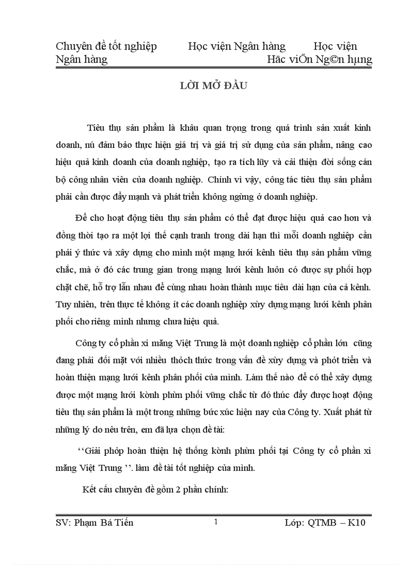 image for page Giải pháp hoàn thiện hệ thống kênh phân phối tại Công ty cổ phần xi măng Việt Trung