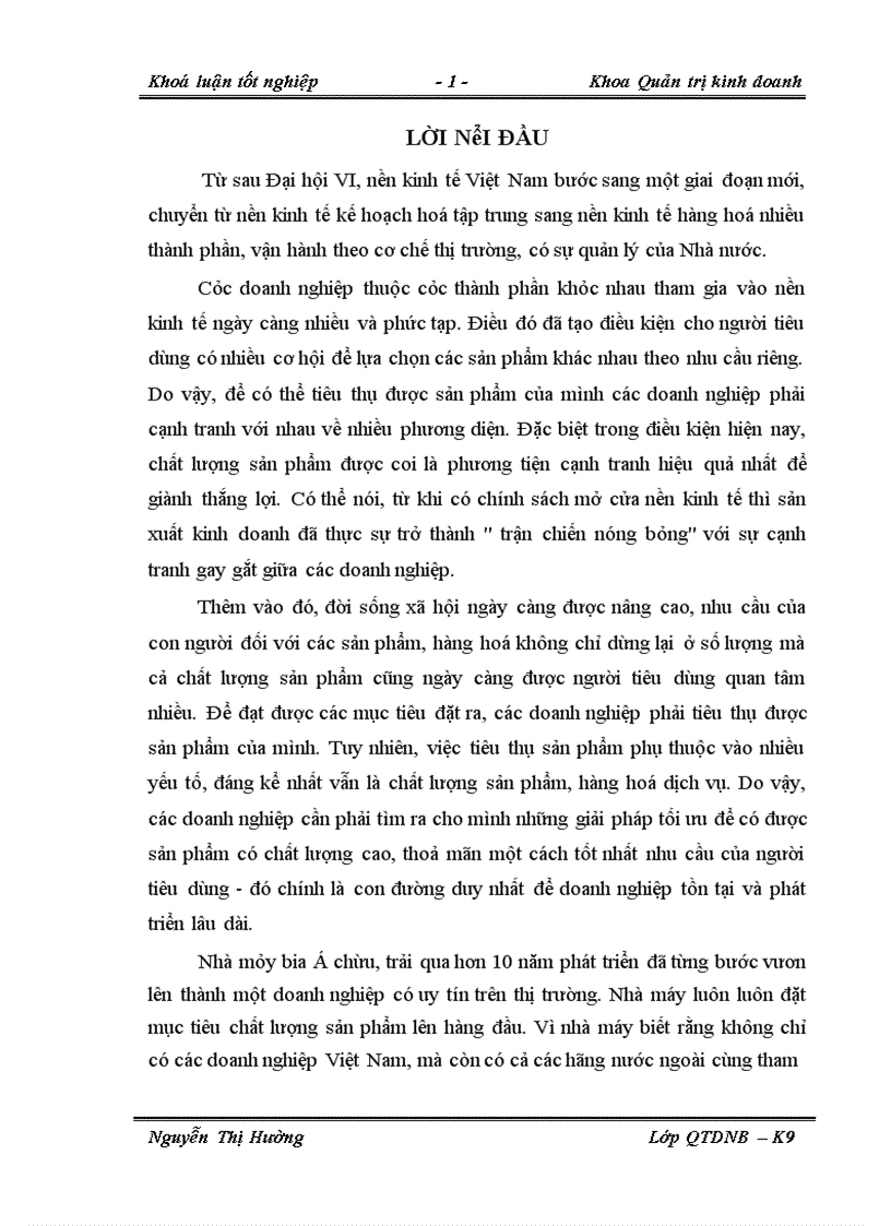 image for page Thực trạng công tác quản lý chất lượng sản phẩm ở Nhà máy bia Á Châu.