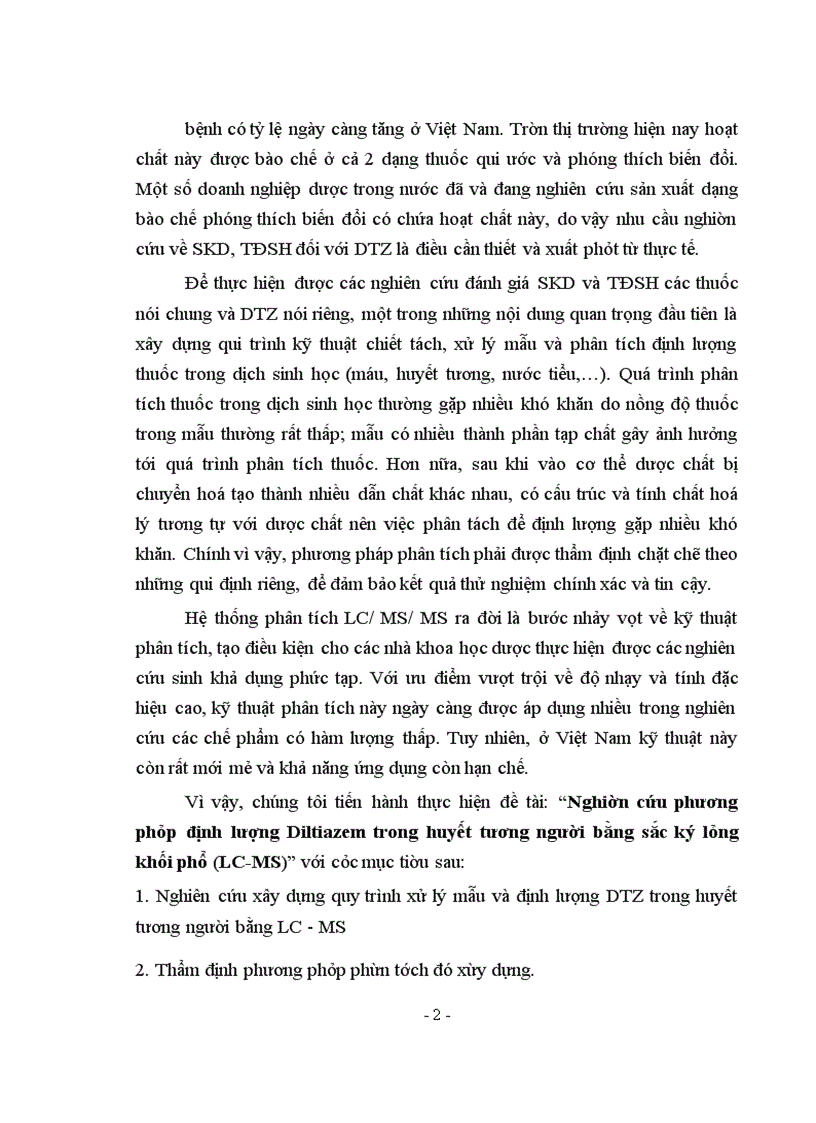 image for page Nghiên cứu phương pháp định lượng Diltiazem trong huyết tương người bằng sắc ký lỏng khối phổ (LC-MS)