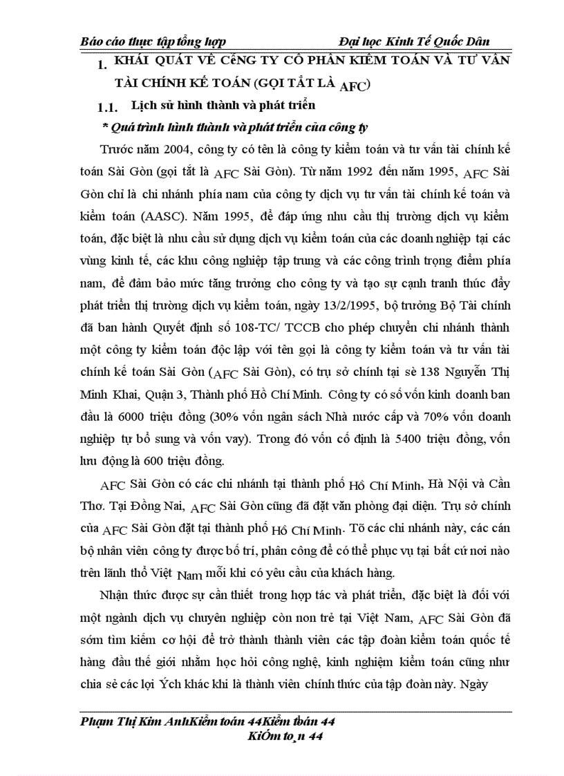 image for page Thực tập tổng hợp công ty cổ phần kiểm toán và tư vấn tài chính kế toán (gọi tắt là AFC)