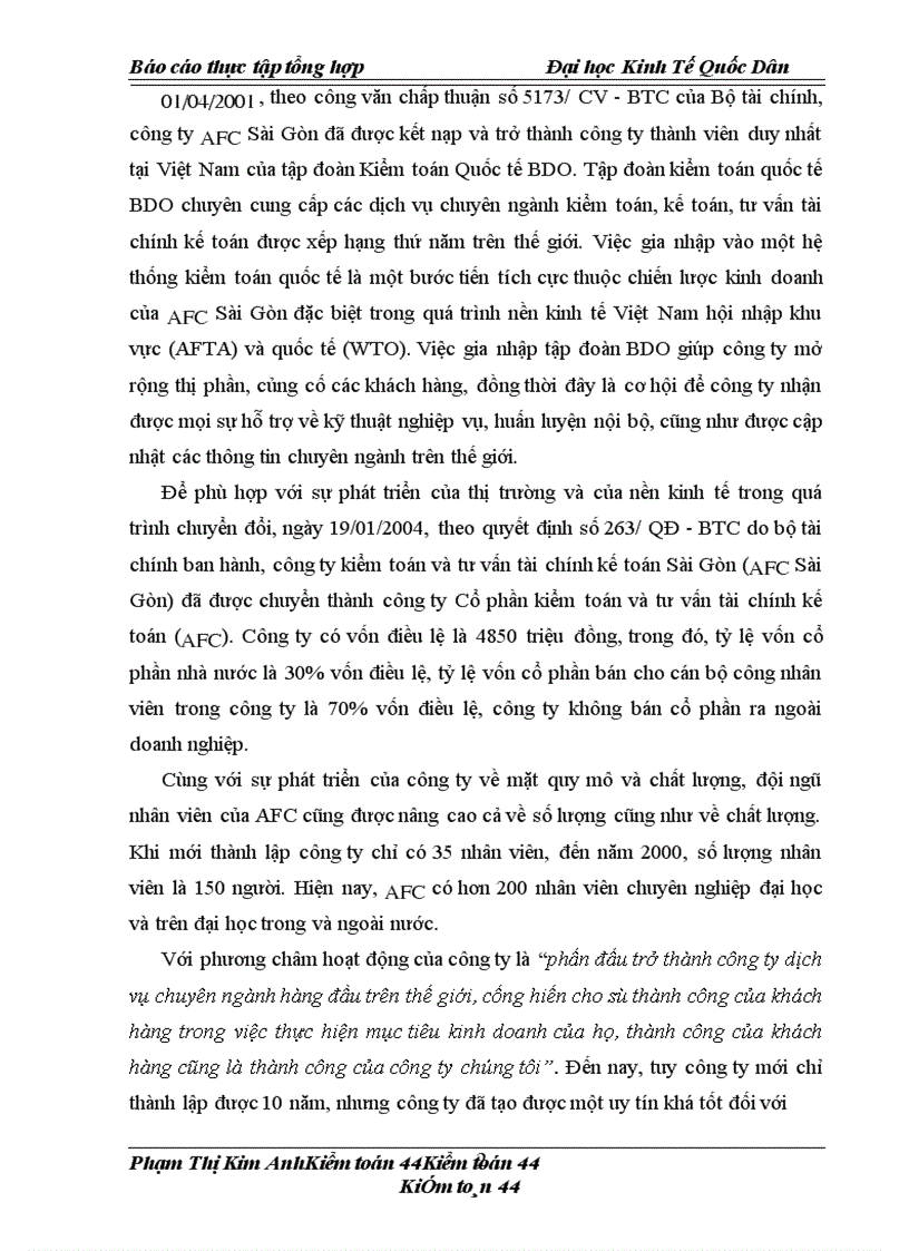 Thực tập tổng hợp công ty cổ phần kiểm toán và tư vấn tài chính kế toán (gọi tắt là AFC)