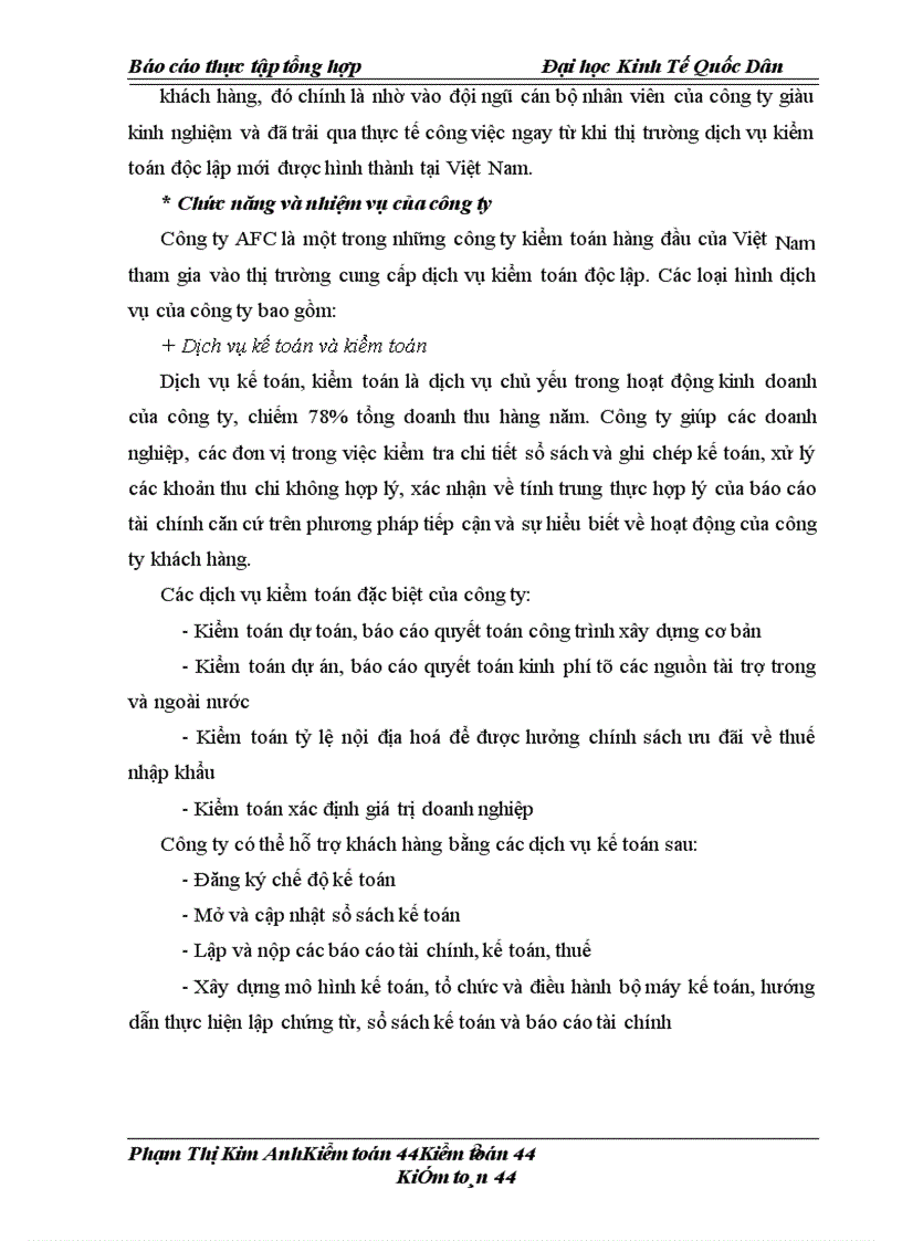 image for page Thực tập tổng hợp công ty cổ phần kiểm toán và tư vấn tài chính kế toán (gọi tắt là AFC)
