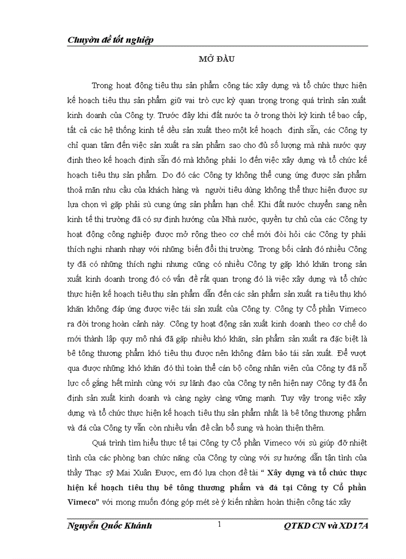 image for page Xây dựng và tổ chức thực hiện kế hoạch tiêu thụ bê tông thương phẩm và đá tại Công ty Cổ phần Vimeco