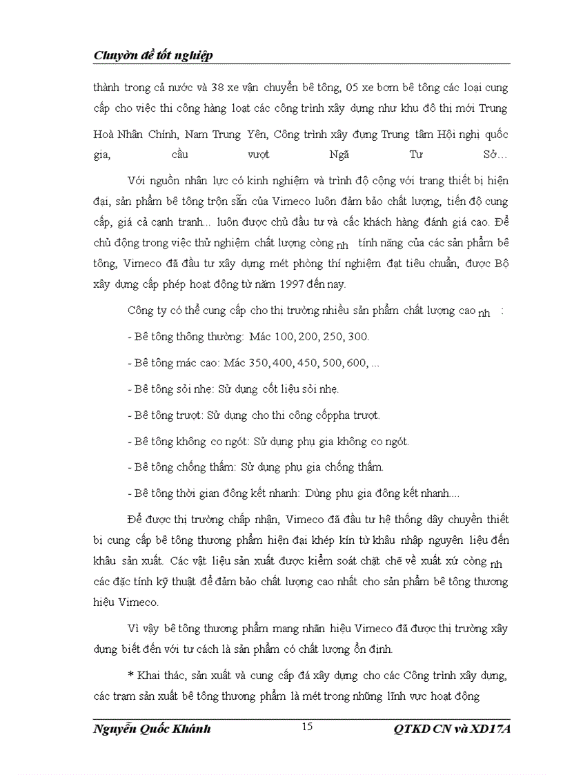 image for page Xây dựng và tổ chức thực hiện kế hoạch tiêu thụ bê tông thương phẩm và đá tại Công ty Cổ phần Vimeco