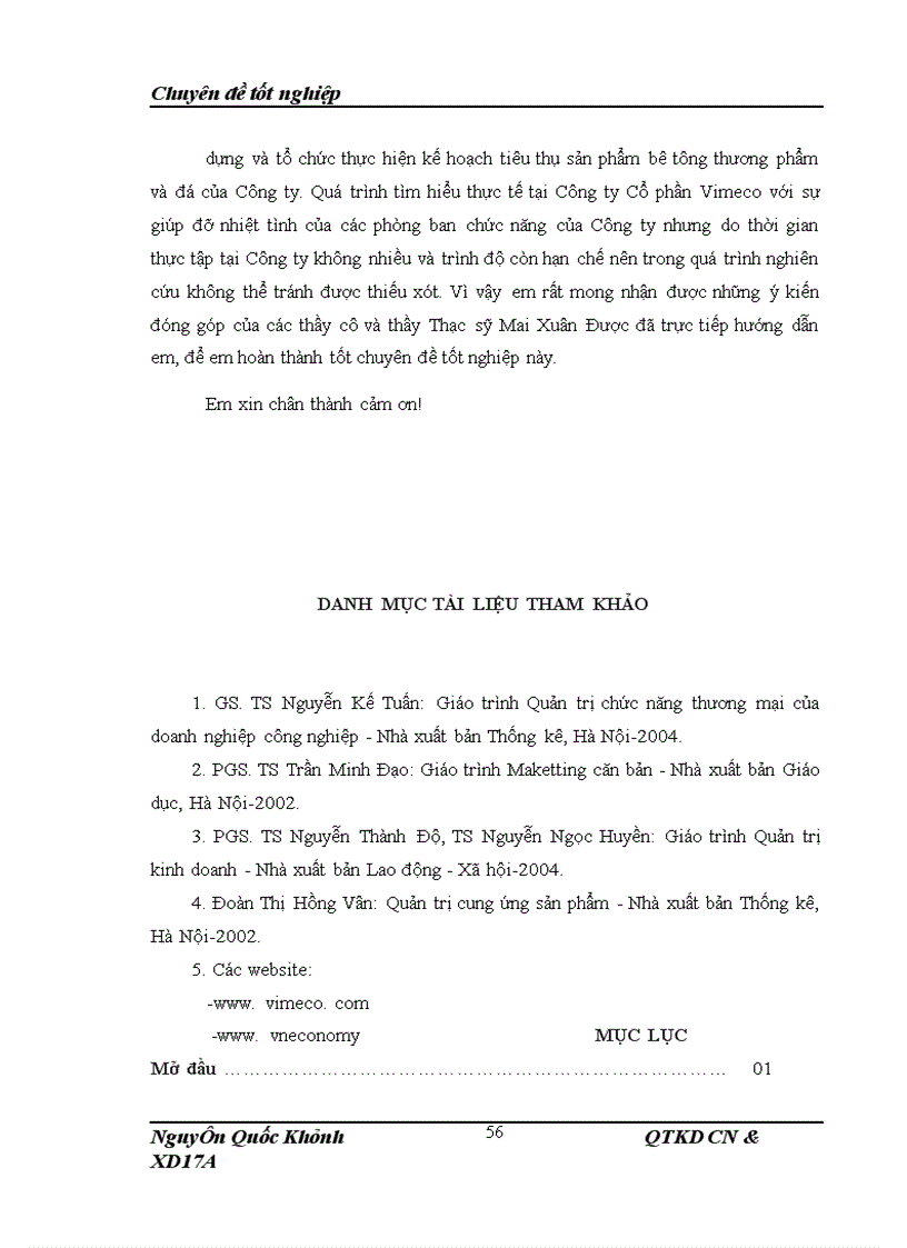 image for page Xây dựng và tổ chức thực hiện kế hoạch tiêu thụ bê tông thương phẩm và đá tại Công ty Cổ phần Vimeco