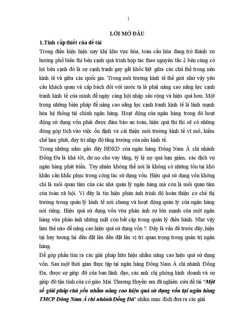 image for page Một số giải pháp chủ yếu nhằm nâng cao hiệu quả sử dụng vốn tại ngân hàng TMCP Đông Nam Á chi nhánh Đống Đa