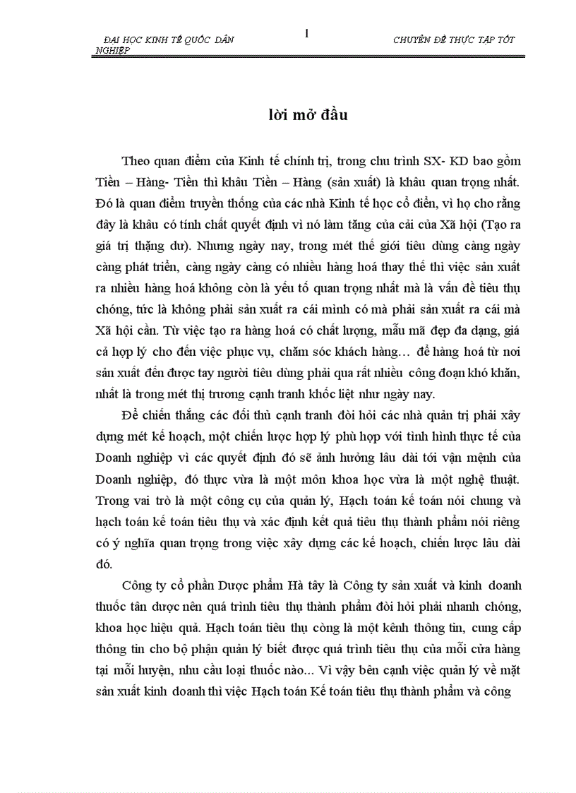 image for page Hoàn thiện Hạch toán tiêu thụ thành phẩm và xác định kết quả tiêu thụ ở Công ty cổ phần Dược phẩm Hà tây