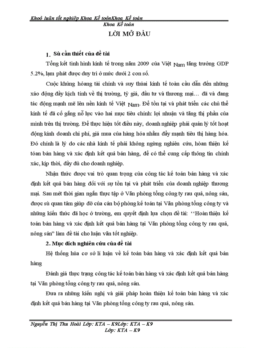 image for page Hoàn thiện kế toán bán hàng và xác định kết quả bán hàng tại Văn phòng tổng công ty rau quả, nông sản