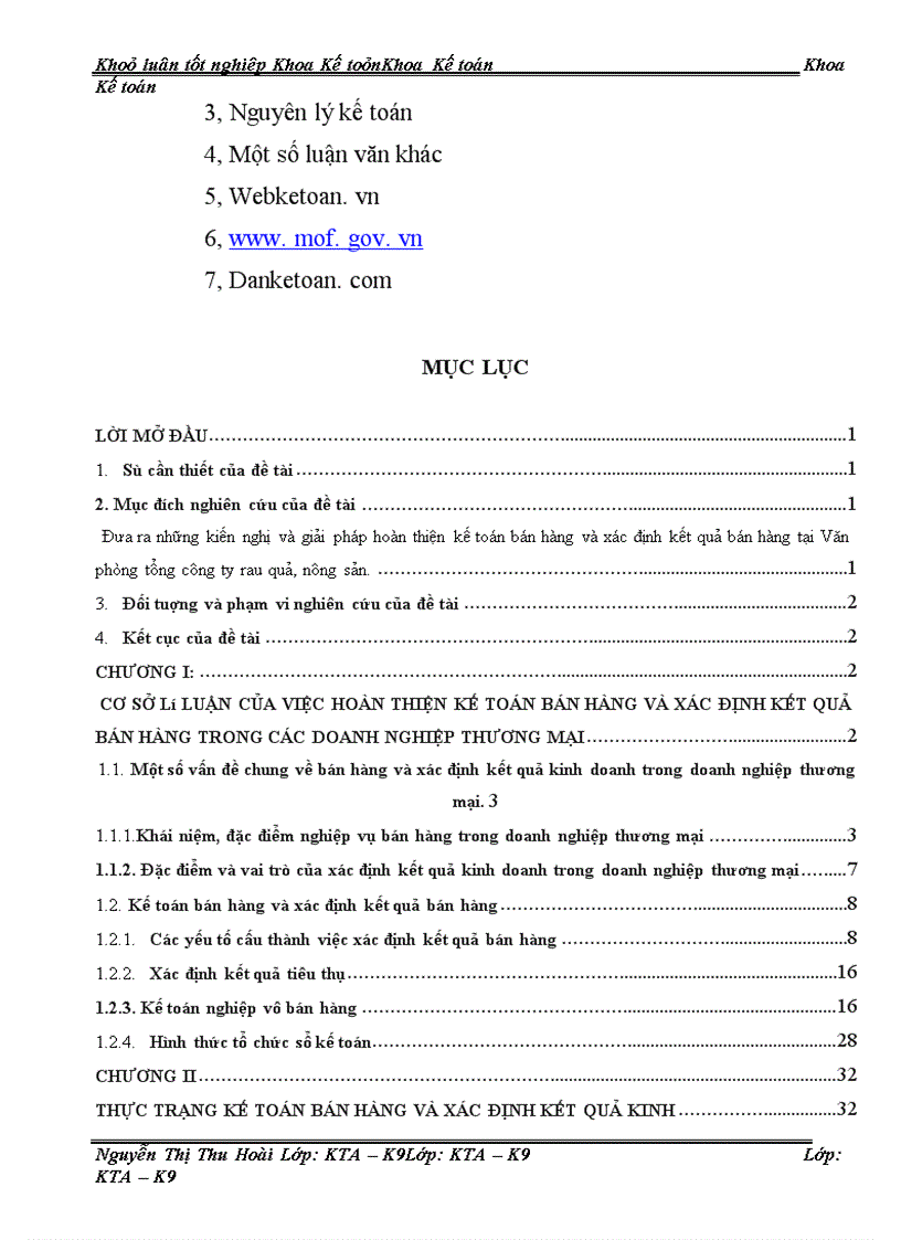 image for page Hoàn thiện kế toán bán hàng và xác định kết quả bán hàng tại Văn phòng tổng công ty rau quả, nông sản